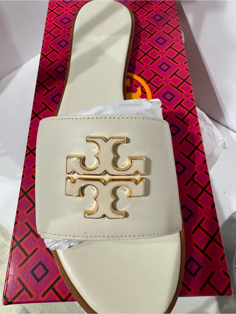 Tory Burch Everly Women’s Cream Logo Slide Sandal